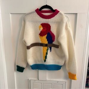 Vtg Evian ll Knitted by Hand Sweater Acrylic Parrot tropical sweater